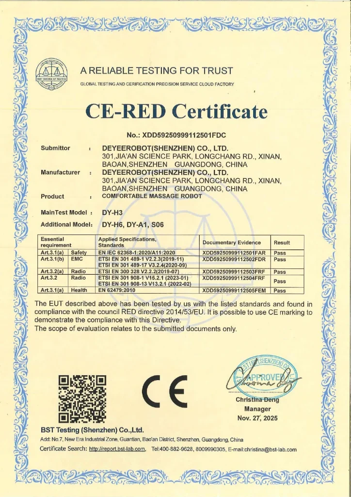 CE Certification for Comfortable Massage Robot